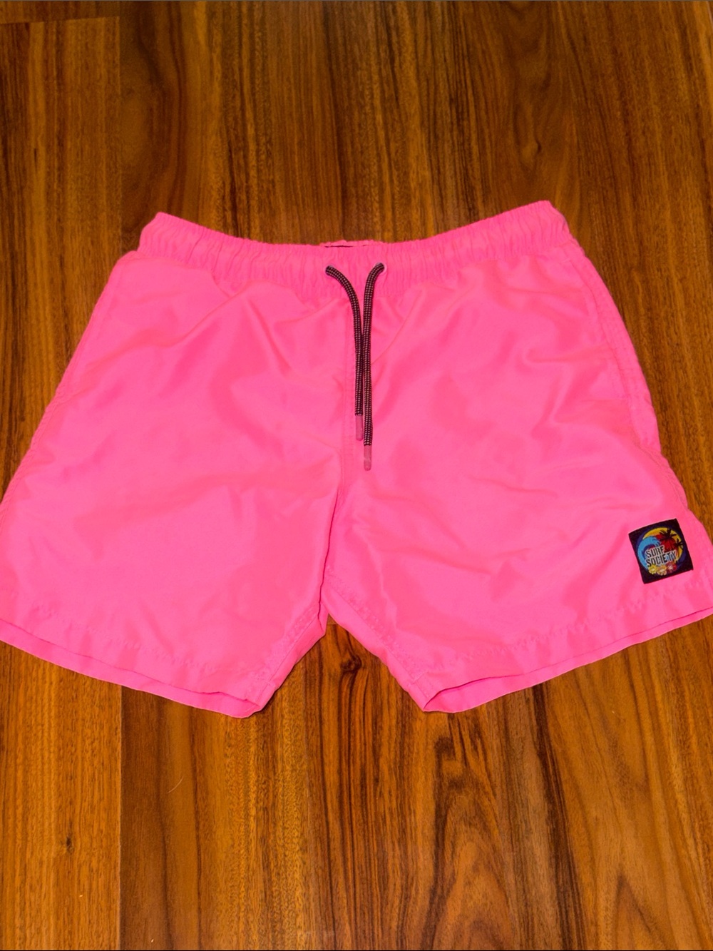 Men's Neon Pink Swim Board Shorts with Elastic Waist